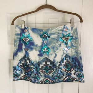 Express Tribal blue sequin tie dye mini skirt ✨